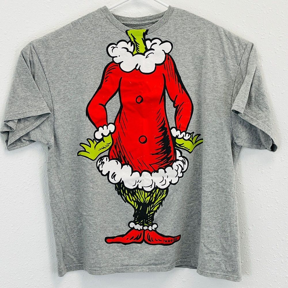 Mens 3XL Dr. Seuss The Grinch T-Shirt Gray Hybrid Apparel Costume Christmas